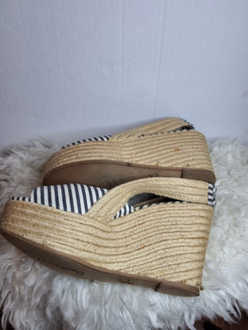 Splendid Women’s 9.5 Navy White Striped Espadrille Platform Wedge Sandals